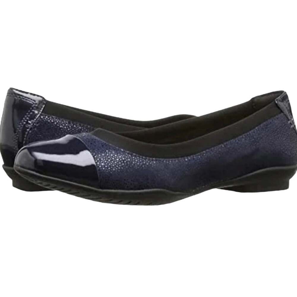 Clarks Artisan Size 7 Neenah Garden Cap Toe Ballet Flats Navy Leather